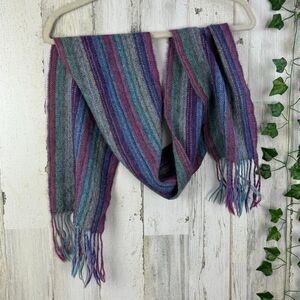 RARE Vtg. MELMAN 100% Alpaca Wool Pastel Rainbow Striped Scarf Made in Bolivia